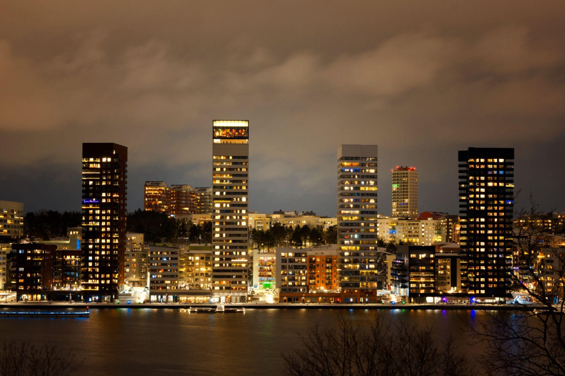 Stockholm waterfront at night